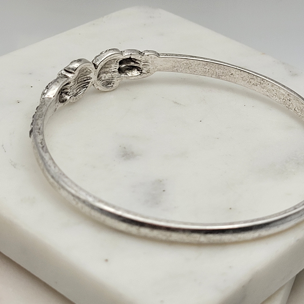 Sterling Silver Bangle Bracelet with Intricate Marcasite Detailing Unsigned - Picture 9 of 16